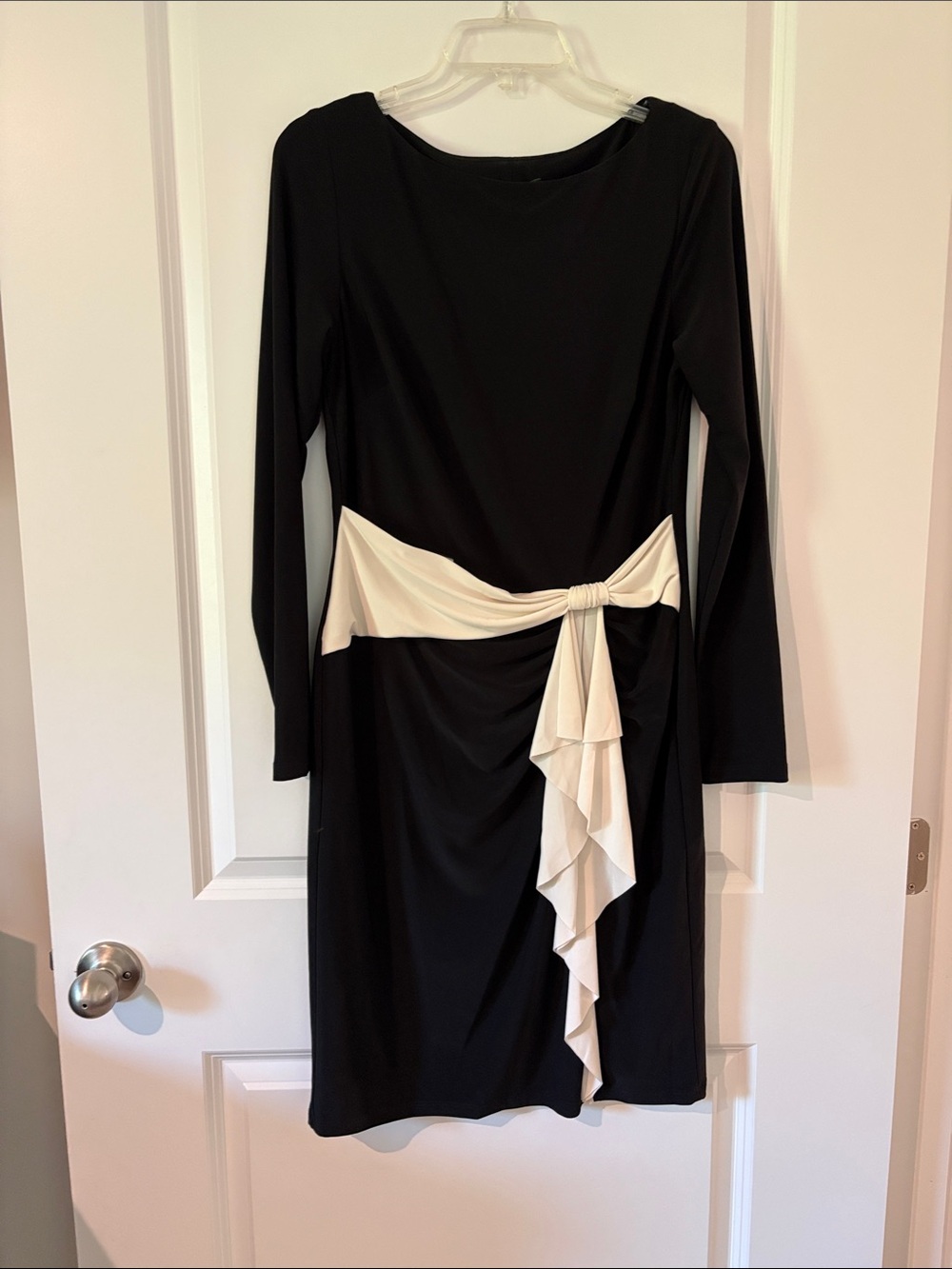 Lauren Ralph Lauren Black Long-Sleeve Dress with Cream Sash